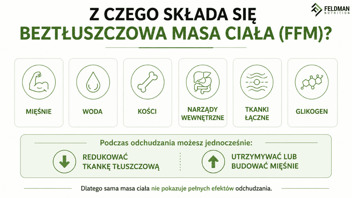 Z czego składa się beztłuszczowa masa ciała (FFM)